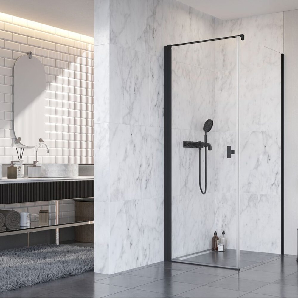 Cabina de dus dreptunghiulara cu usa batanta Radaway Nes KDJ I 100x90 cm finisaj negru mat-transparent stanga