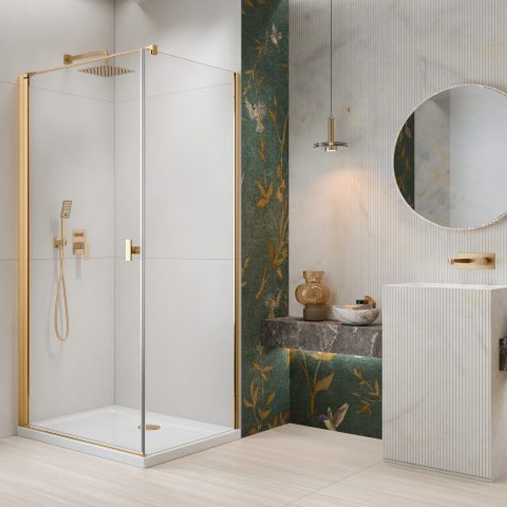 Cabina de dus dreptunghiulara cu usa batanta Radaway Nes KDJ I 80x75 cm finisaj auriu lucios-transparent stanga