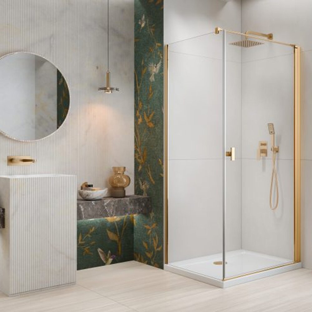 Cabina de dus dreptunghiulara cu usa batanta Radaway Nes KDJ I 90x100 cm finisaj auriu lucios-transparent dreapta