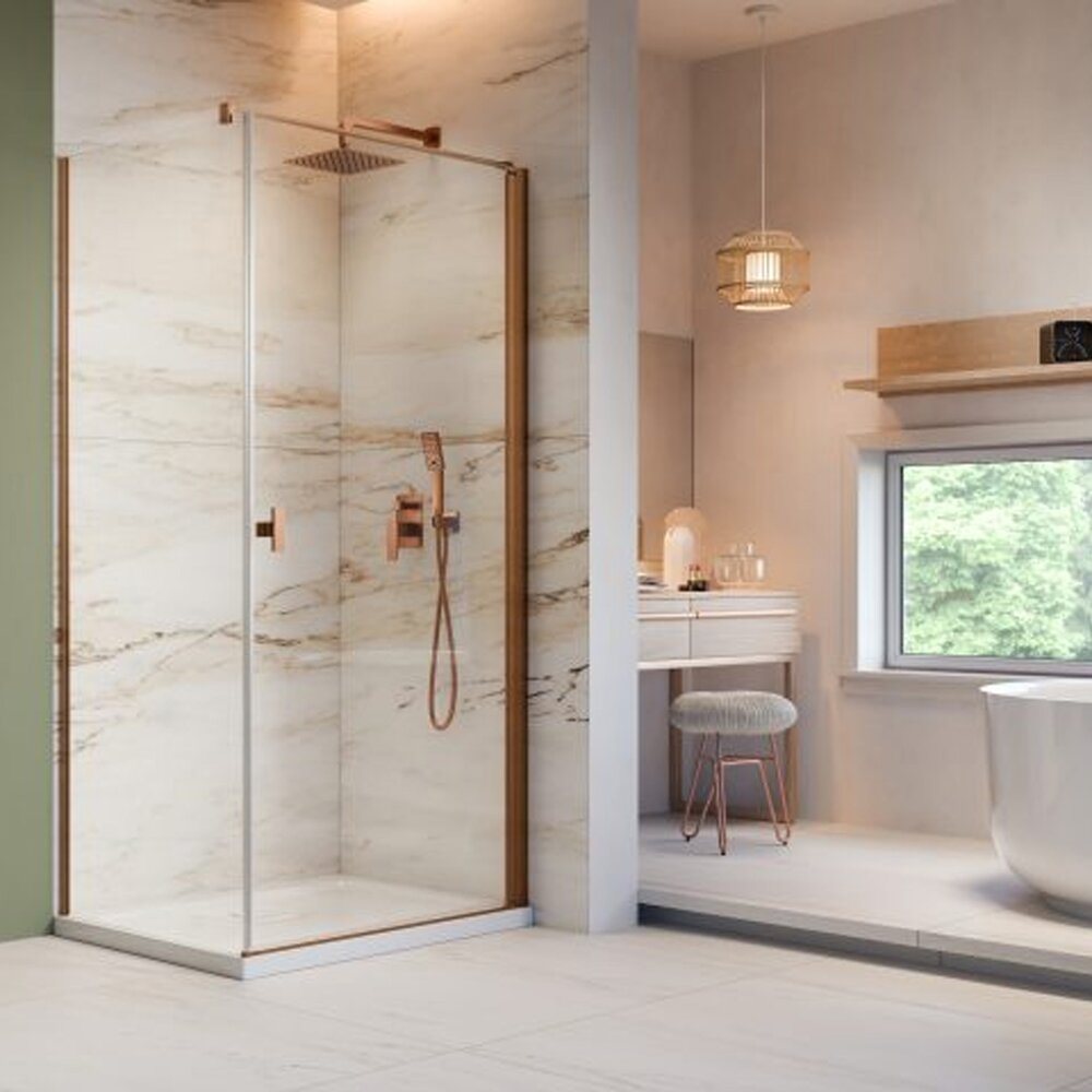 Cabina de dus dreptunghiulara cu usa batanta Radaway Nes KDJ I 90x100 cm finisaj cupru periat-transparent dreapta