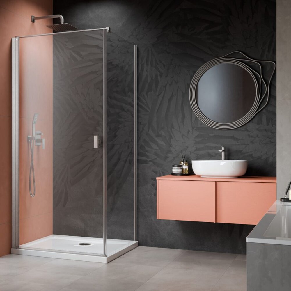 Cabina de dus dreptunghiulara cu usa batanta Radaway Nes KDJ I 90x75 cm finisaj nichel periat-transparent stanga