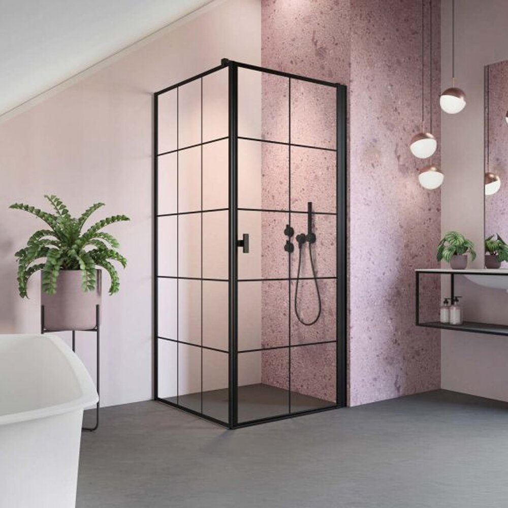 Cabina de dus dreptunghiulara cu usa batanta Radaway Nes KDJ I Factory 100x75 cm finisaj negru mat-transparent dreapta