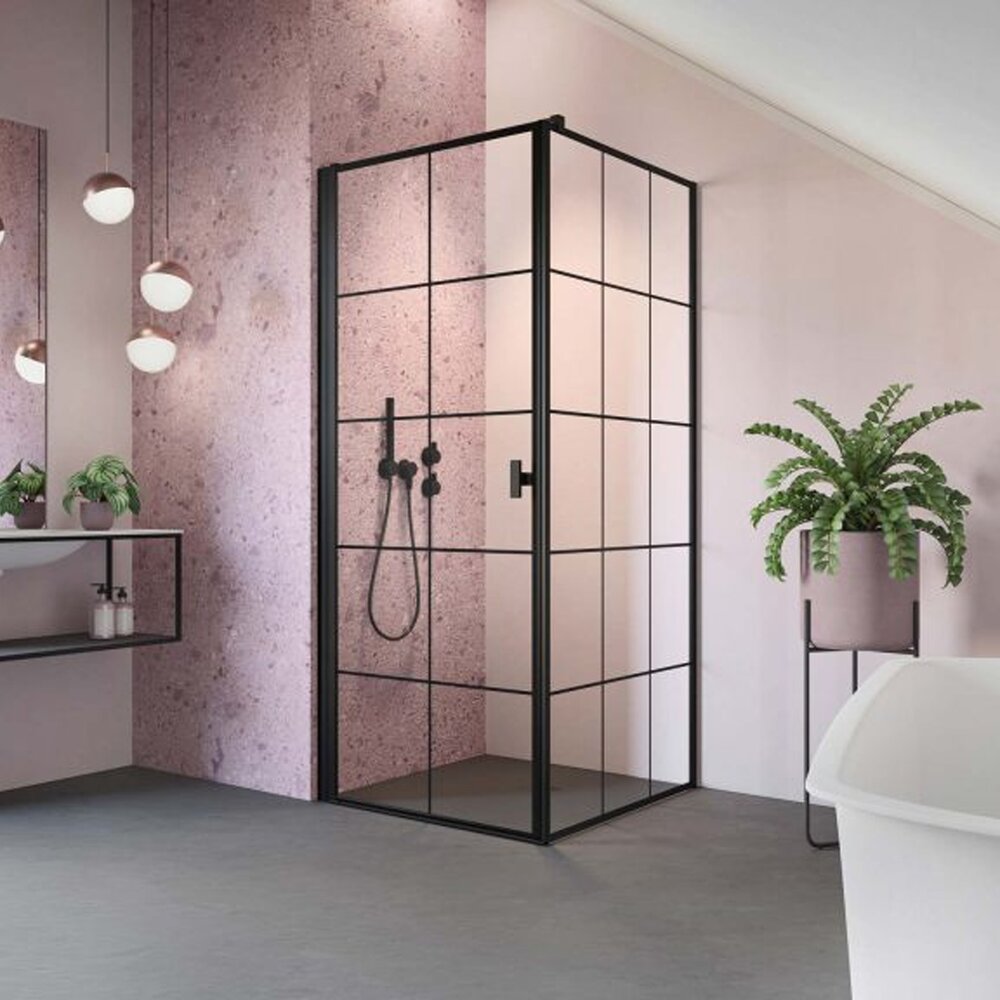 Cabina de dus dreptunghiulara cu usa batanta Radaway Nes KDJ I Factory 80x100 cm finisaj negru mat-transparent stanga
