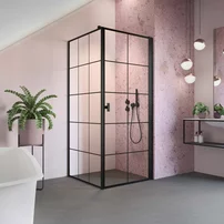 Cabina de dus dreptunghiulara cu usa batanta Radaway Nes KDJ I Factory 80x75 cm finisaj negru mat-transparent dreapta