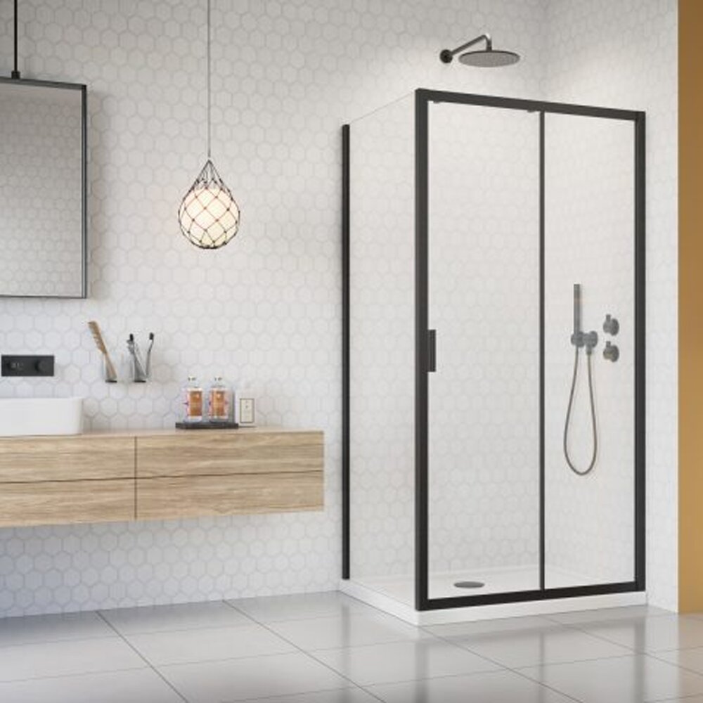 Cabina de dus dreptunghiulara cu usa glisanta Radaway Alienta 100x80 cm negru-transparent
