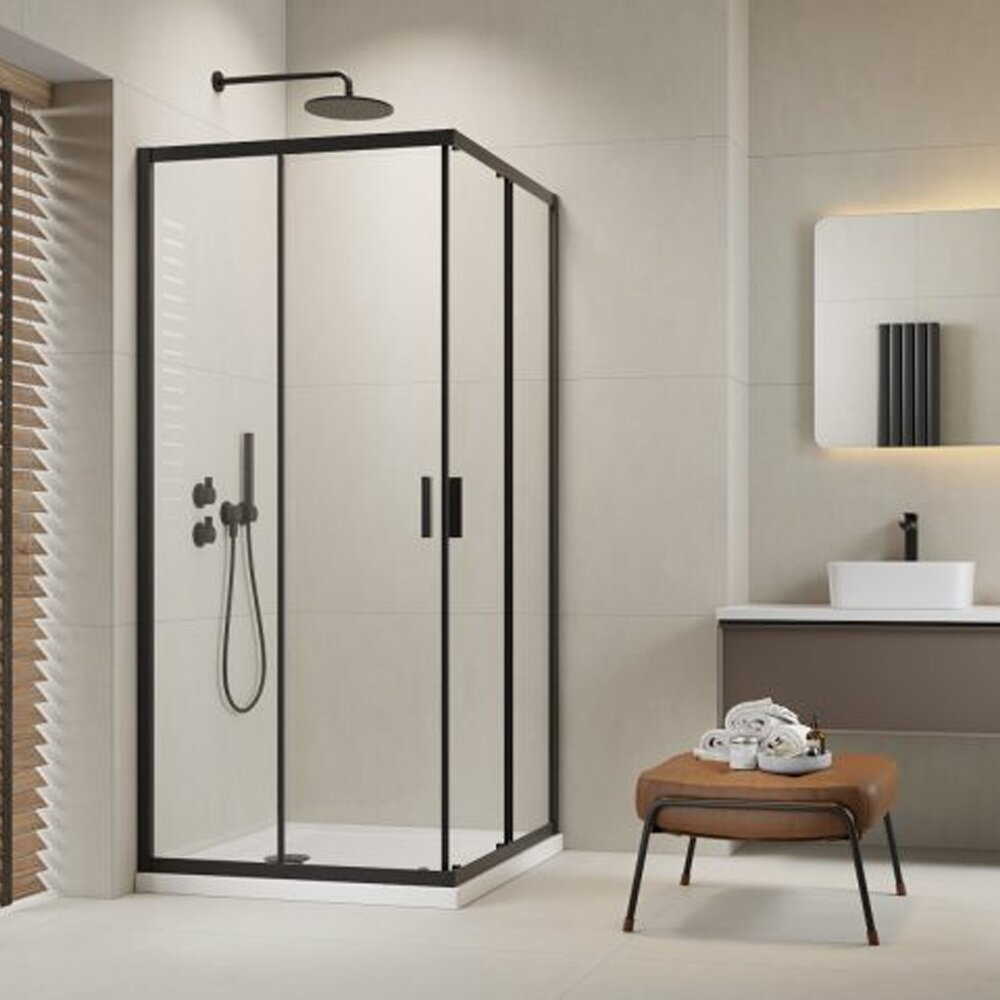 Cabina de dus dreptunghiulara cu usa glisanta Radaway Alienta 80x90 cm negru-transparent