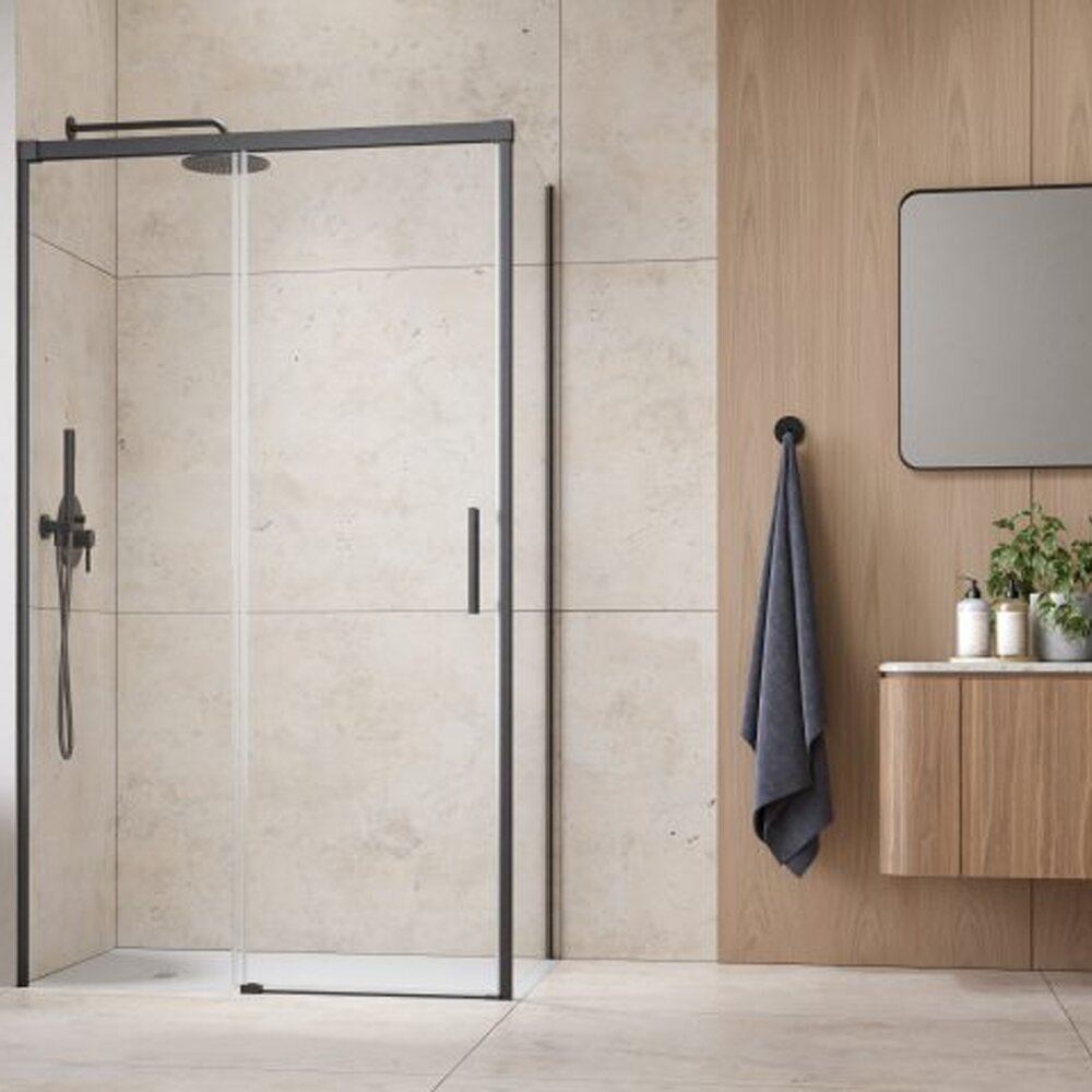 Cabina de dus dreptunghiulara cu usa glisanta Radaway Idea KDJ 100x90 cm finisaj GunMetal periat-transparent stanga