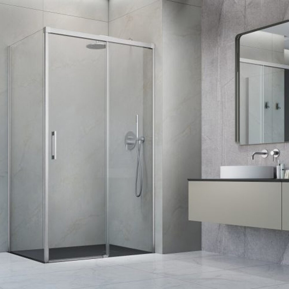 Cabina de dus dreptunghiulara cu usa glisanta Radaway Idea KDJ 110x100 cm finisaj nichel periat-transparent dreapta