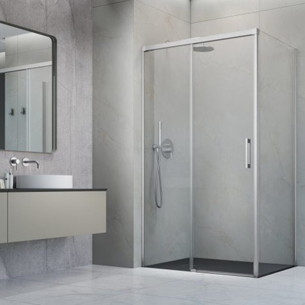 Cabina de dus dreptunghiulara cu usa glisanta Radaway Idea KDJ 110x120 cm finisaj nichel periat-transparent stanga
