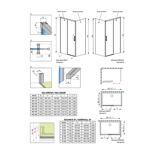 Cabina de dus dreptunghiulara cu usa glisanta Radaway Idea KDJ 150x70 cm crom-transparent dreapta picture - 11