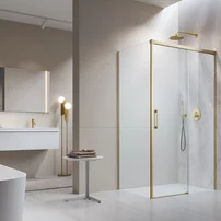 Cabina de dus dreptunghiulara cu usa glisanta Radaway Idea KDJ 160x75 cm finisaj auriu periat-transparent dreapta