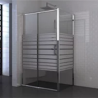 Cabina de dus dreptunghiulara Inter Ceramic cu usa glisanta 100x80 cm crom lucios-alb sticla transparenta cu linii