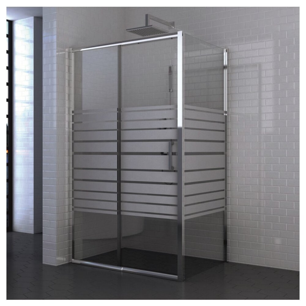 Cabina de dus dreptunghiulara Inter Ceramic cu usa glisanta 100x80 cm crom lucios-alb sticla transparenta cu linii
