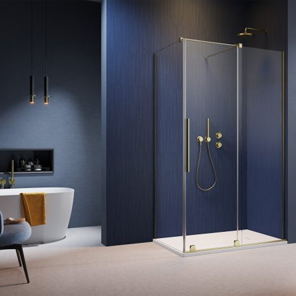 Cabina de dus dreptunghiulara usa culisanta Radaway Furo KDJ 120x90 profil auriu periat dreapta