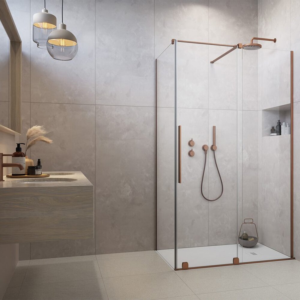 Cabina de dus dreptunghiulara usa culisanta Radaway Furo KDJ 120x90 profil cupru periat dreapta
