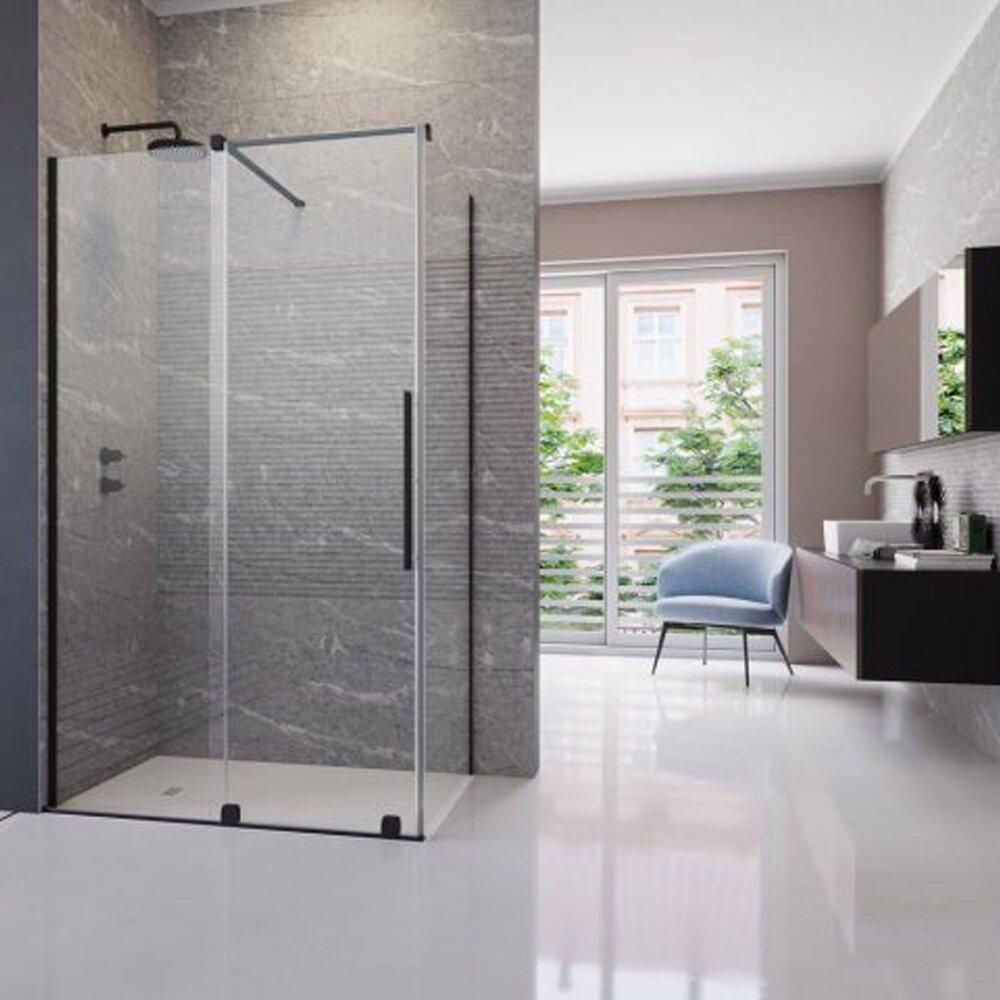 Cabina de dus dreptunghiulara usa culisanta Radaway Furo KDJ 120x90 profil negru mat stanga