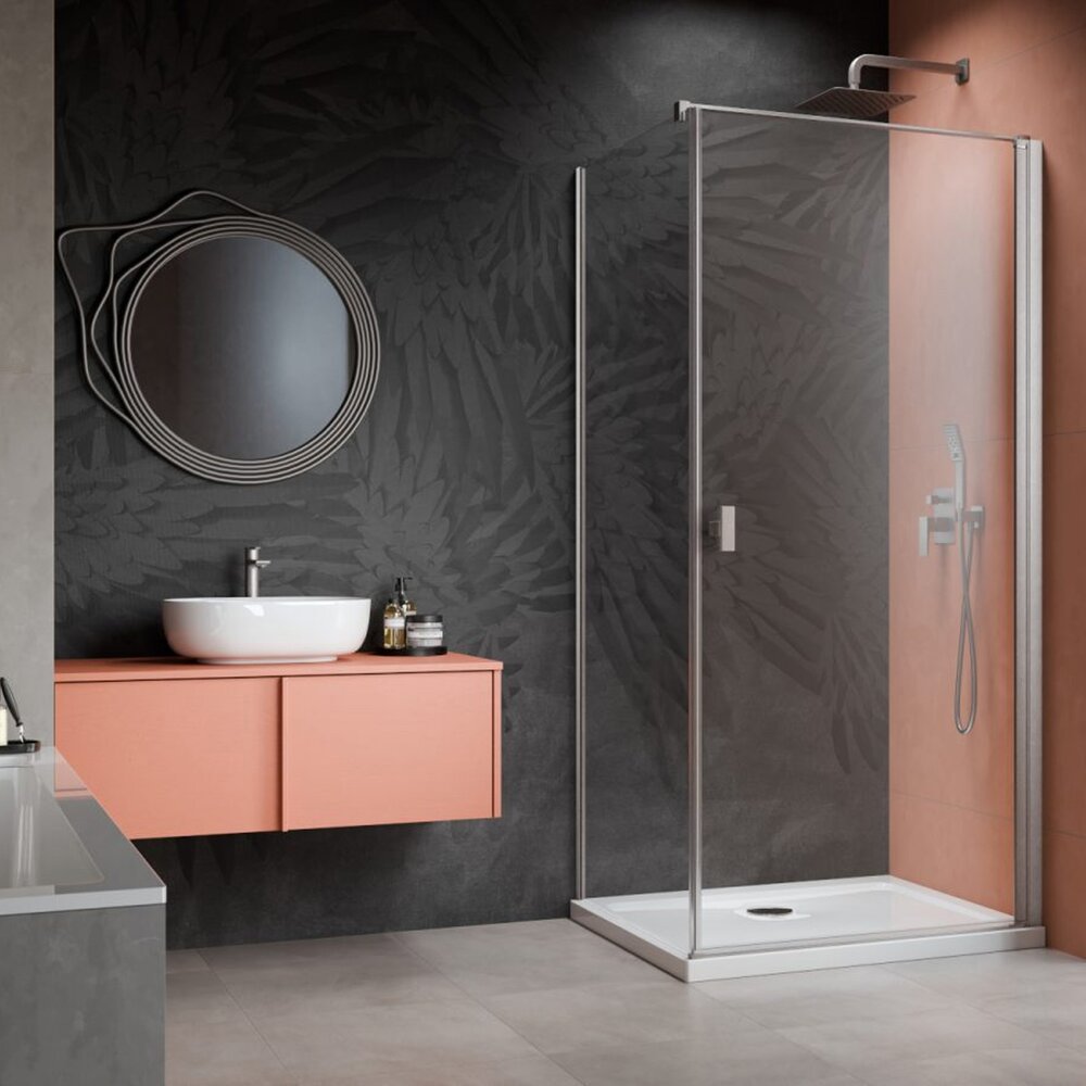 Cabina de dus patrata cu usa batanta Radaway Nes KDJ I 80x80 cm finisaj nichel periat-transparent dreapta