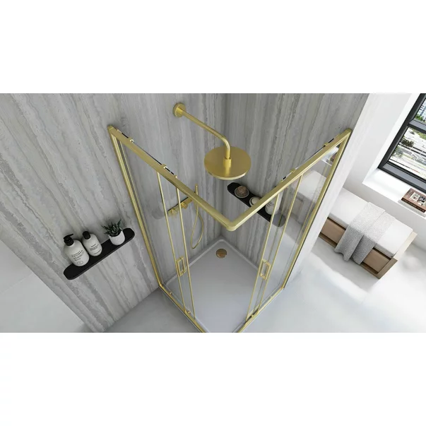 Cabina de dus patrata cu usi glisante auriu Rea City 90x90 cm picture - 5