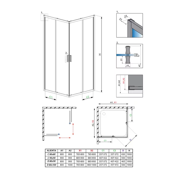 Cabina de dus patrata cu usi glisante Radaway Alienta 90x90 cm negru-transparent picture - 8