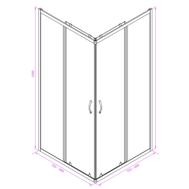 Cabina de dus patrata Inter Ceramic cu usi glisante 80x80 cm crom - transparent cu linii albe picture - 2