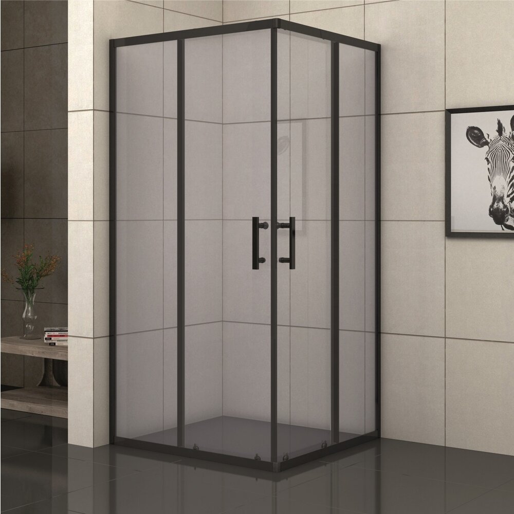 Cabina de dus patrata Inter Ceramic cu usi glisante 80x80 cm negru mat - fumuriu