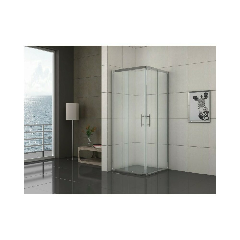 Cabina de dus patrata Inter Ceramic cu usi glisante crom lucios - transparent 80x80 cm