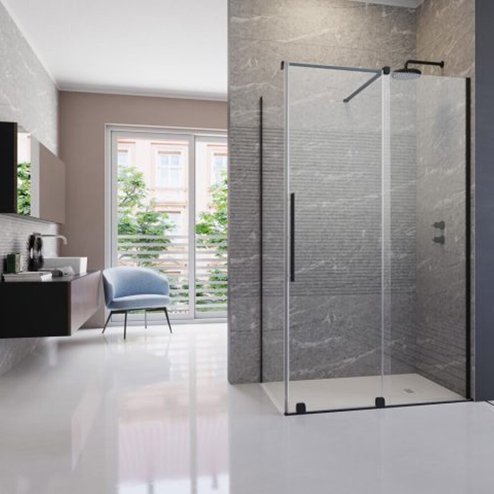 Cabina de dus patrata usa culisanta Radaway Furo KDJ 100x100 profil negru mat dreapta