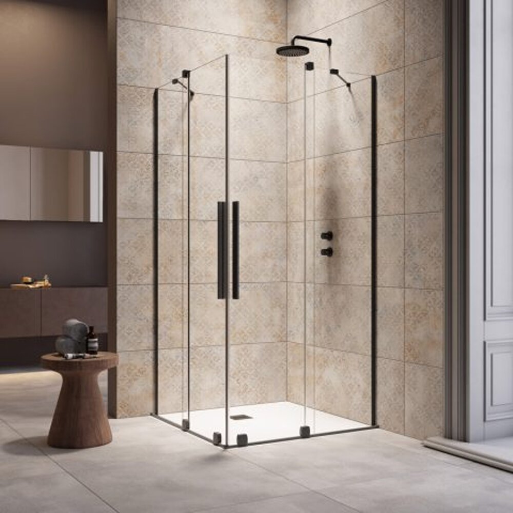 Cabina de dus patrata usi culisante Radaway Furo KDD 80x80 cm profil negru mat