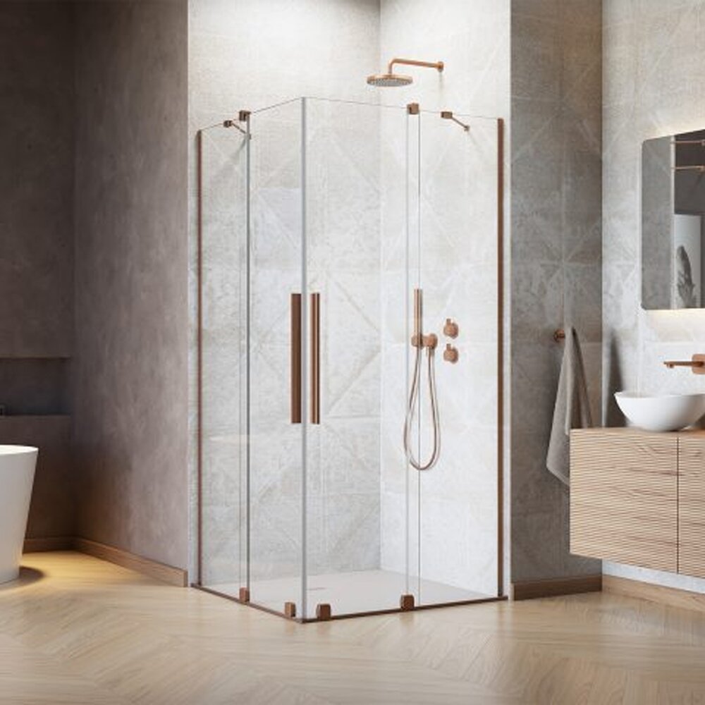 Cabina de dus patrata usi culisante Radaway Furo KDD 90x90 cm profil auriu periat