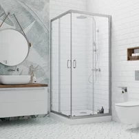 Cabina de dus patrata usi culisante Radaway Premium Plus C 90x90 cm profil crom lucios