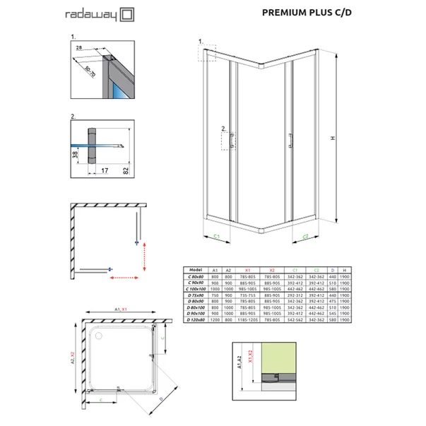 Cabina de dus patrata usi culisante Radaway Premium Plus C 90x90 cm profil crom lucios picture - 9