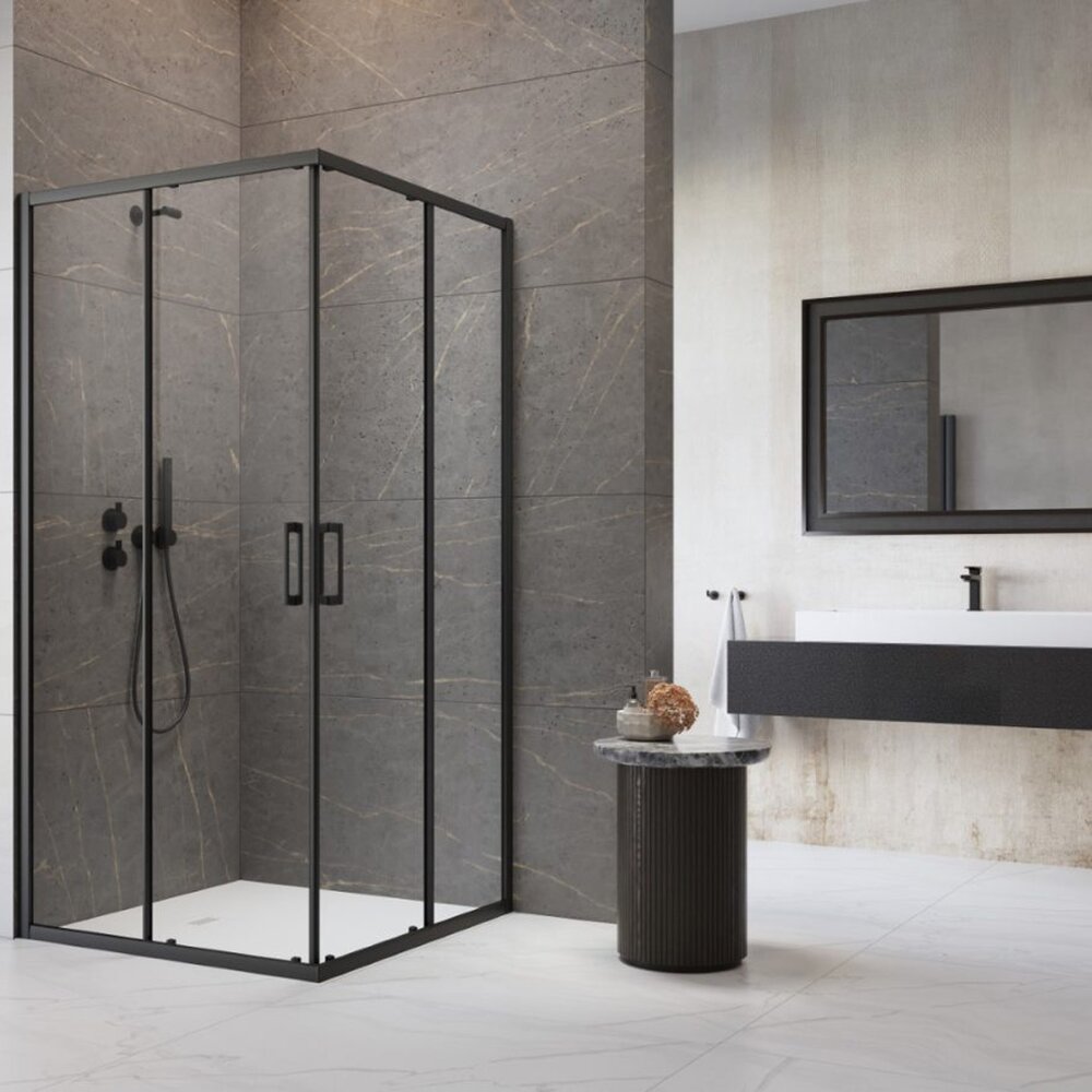 Cabina de dus patrata usi culisante Radaway Premium Pro 90x90 cm profil negru mat