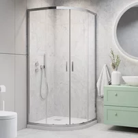 Cabina de dus semirotunda cu usi glisante Radaway Alienta 80x80 cm crom-transparent