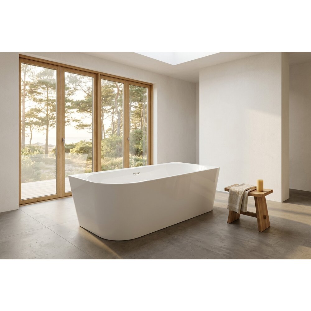 Cada acril freestanding Rune Birka alb lucios 150x75 cm montare pe dreapta lipita de perete, BTW