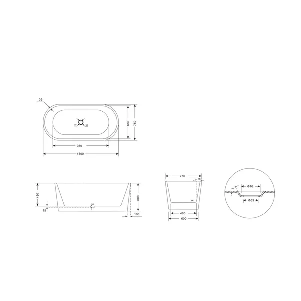 Cada acril freestanding Rune Esir alb 150x75 cm model riflaj picture - 2