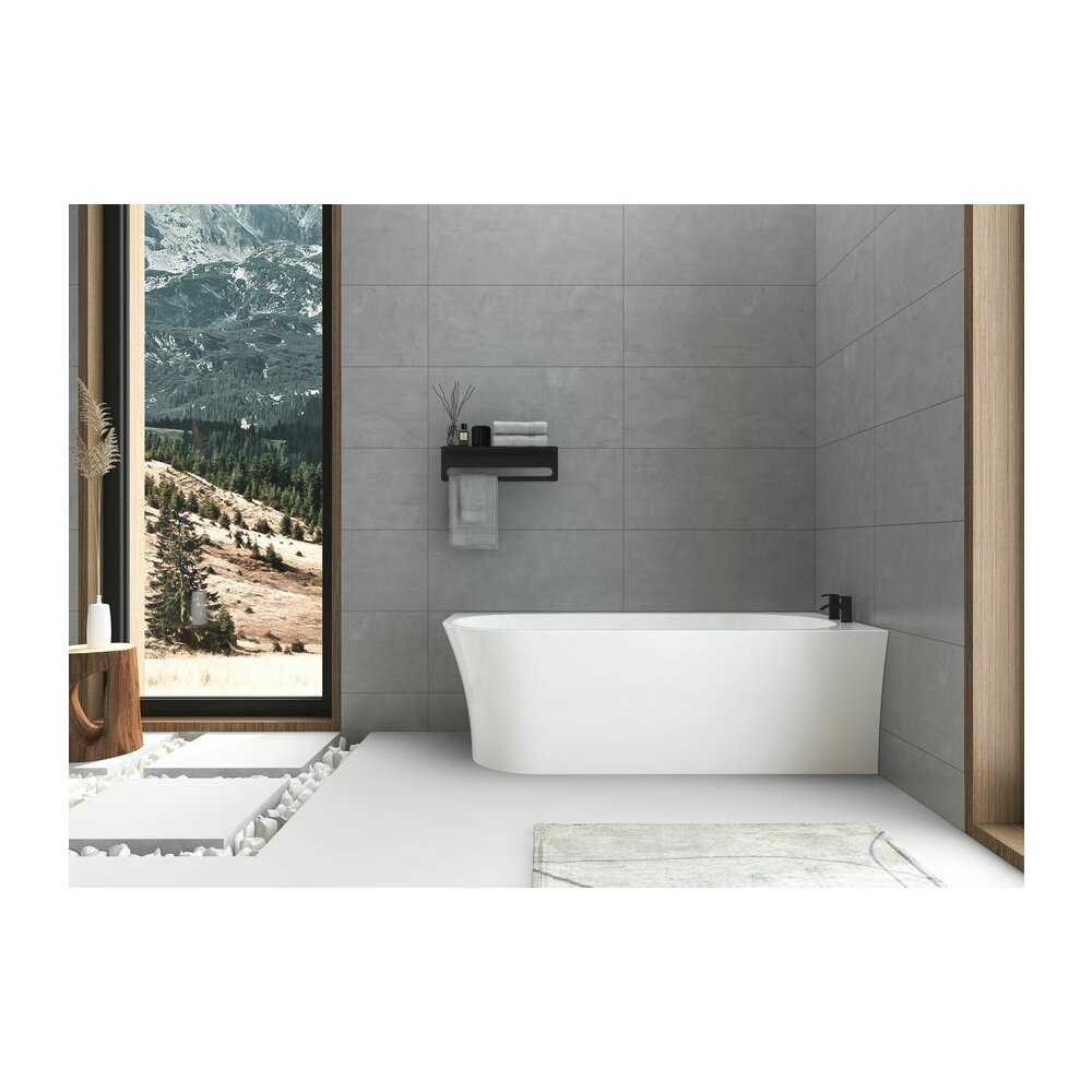Cada freestanding Rune Birka Boyd 170x75 cm dreapta alb lucios lipita de perete, BTW