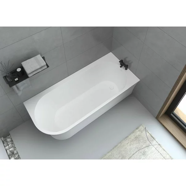 Cada freestanding Rune Birka Boyd 170x75 cm dreapta alb lucios lipita de perete, BTW picture - 4