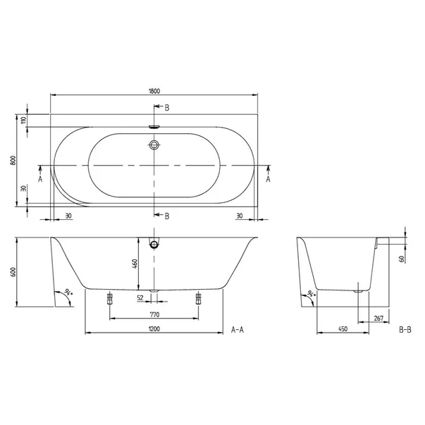 Cada freestanding BTW Villeroy&Boch Oberon 2.1 180x80 cm alb picture - 4