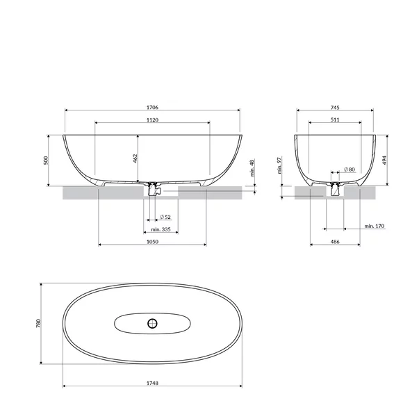 Cada freestanding compozit Omnires Shell M+ finisaj alb lucios 175x78 cm picture - 4