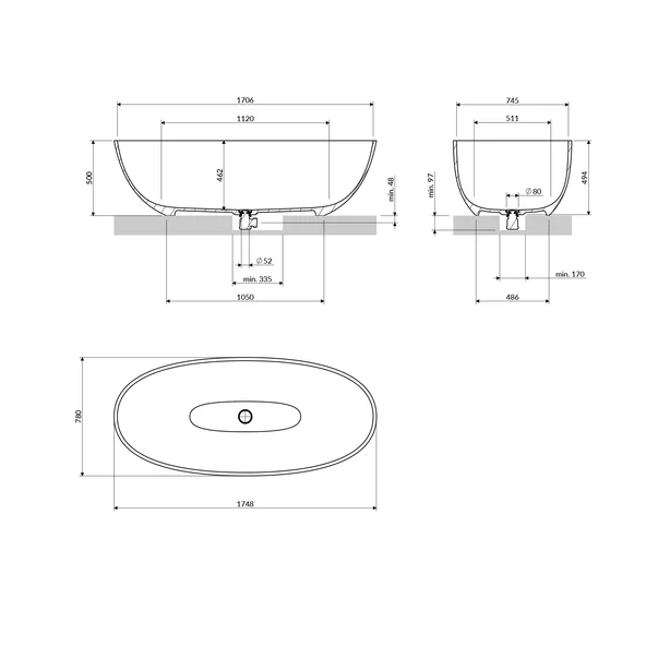 Cada freestanding compozit Omnires Shell M+ finisaj gri mat cenusa 175x78 cm picture - 4