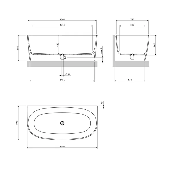 Cada freestanding compozit Omnires Valencia M+ BTW finisaj alb lucios 158x77 cm picture - 5