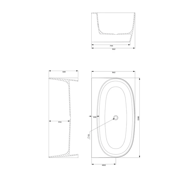 Cada freestanding compozit Omnires Valencia M+ BTW finisaj alb lucios 158x86 cm picture - 5