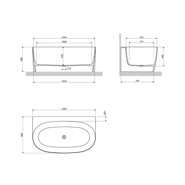 Cada freestanding compozit Omnires Valencia M+ BTW finisaj alb mat 148x86 cm picture - 4