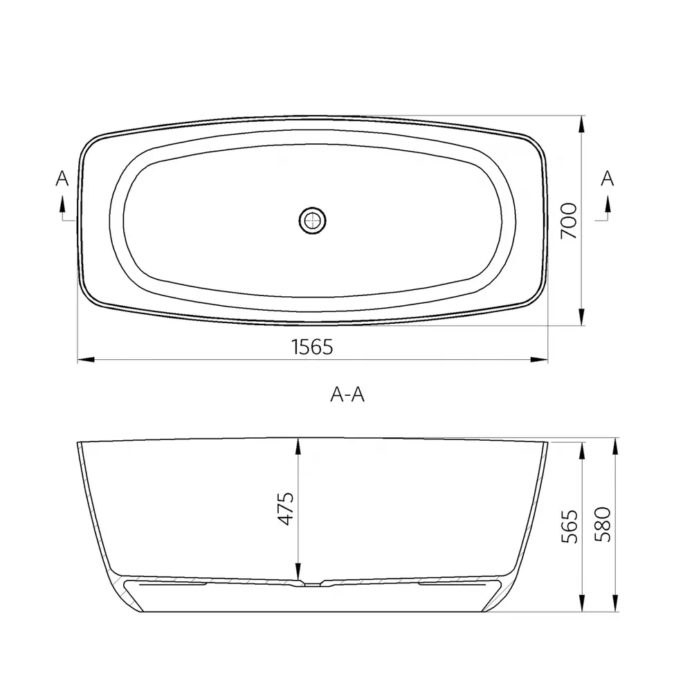 Cada freestanding din compozit Marmite Thunder 157x70 cm alb