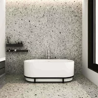 Cada freestanding Inter Ceramic acril alb-gri 160x75 cm cu cadru negru