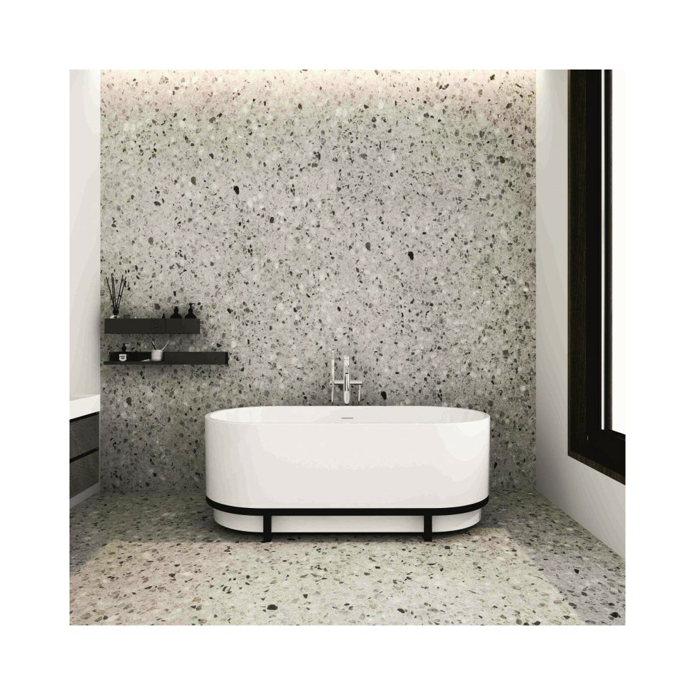 Cada freestanding Inter Ceramic acril alb-gri 160x75 cm cu cadru negru
