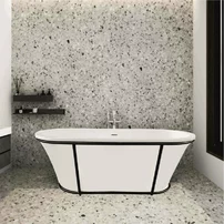 Cada freestanding Inter Ceramic acril alb-gri 163x72 cm cu cadru negru