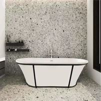 Cada freestanding Inter Ceramic acril alb-gri 163x72 cm cu cadru negru