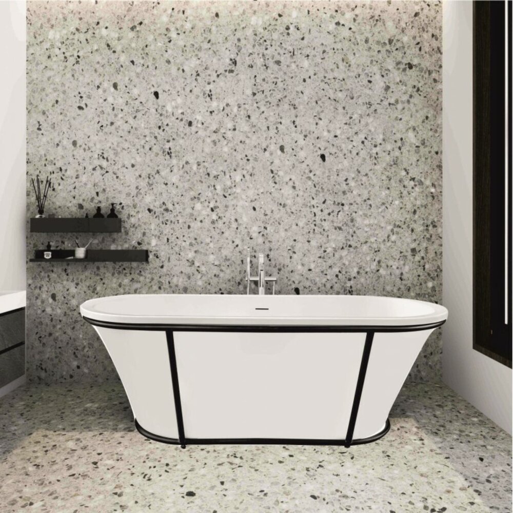 Cada freestanding Inter Ceramic acril alb-gri 163x72 cm cu cadru negru