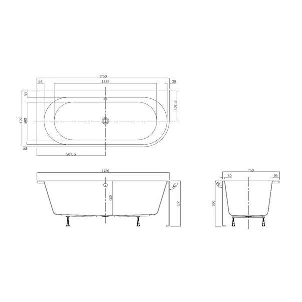 Cada freestanding Kreiner Andrea 175x75 cm finisaj alb stanga lipita de perete BTW picture - 4